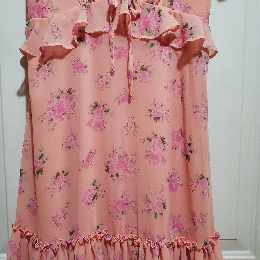 LoveShackFancy Pink Floral Ruffle Midi Dress Size 8 - Picture 6 of 12